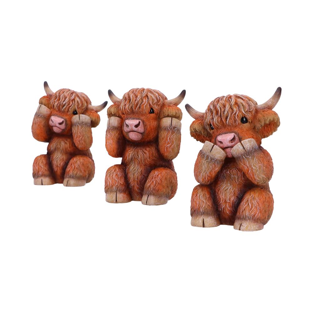 Three Wise Highland Cow Figurines