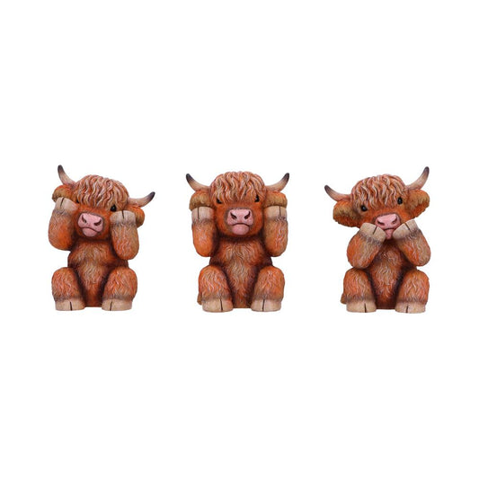 Three Wise Highland Cow Figurines