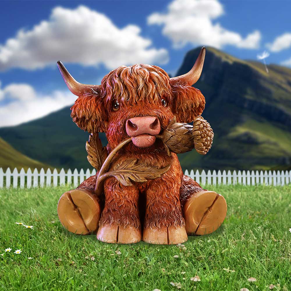 Highland Cow with Thistle Figurine